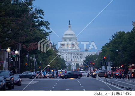 washington dc Capitol hill at night in usa	 129634456