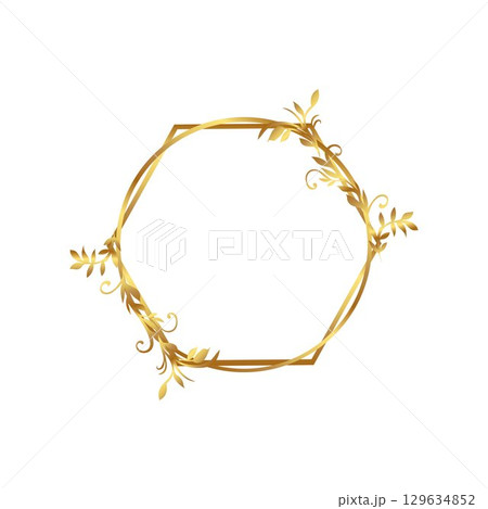 wedding golden frame Flowers hexagon circle 129634852