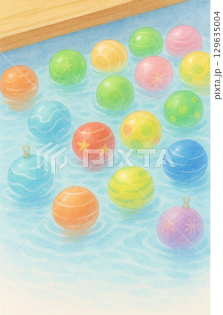 水風船シリーズ：水面に浮かぶカラフルな水風船 129635004