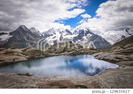 Small lake at high altitude on the Alps 129635627