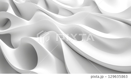 Fluid white waves create a serene texture in a minimalistic design 129635863