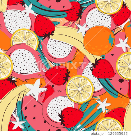 tropical fruits vivid background tropical fruits vivid background 129635935