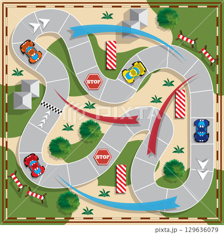 Car race. Board game. View from above. Vector illustration. 129636079