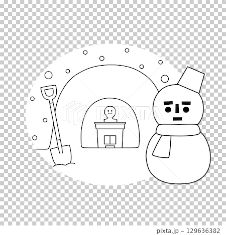 Winter snowman and snowman line drawing illustration 129636382
