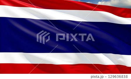 A close up view of the thailand flag waving gently in the wind outdoors 129636838