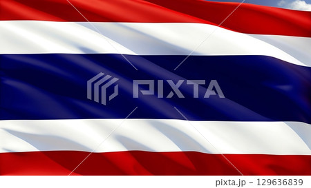 A close up of the thailand flag waving gently in the wind outdoors today 129636839