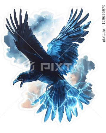 a_thunderbird_soaring_through_storm_clouds 129636979