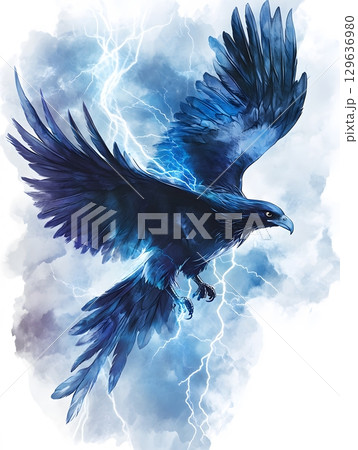 a_thunderbird_soaring_through_storm_clouds 129636980