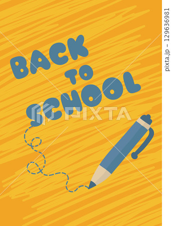 Yellow back to school poster with blue pen and copy space for creative education promotion 129636981