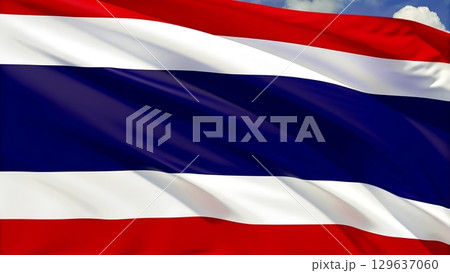 Close up of the thailand national flag waving in the wind against sky view 129637060