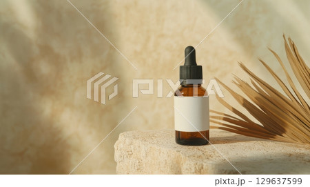 Earthy product mockup with neutral background, clean label space and wellness aesthetic for essential oil or serum branding Earthy product mockup with neutral background, clean label space and wellness aesthetic for essential oil or serum branding 129637599