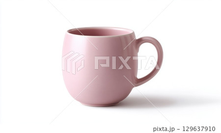 Ceramic coffee mug in guava pink color with matte surface and rounded handle isolated on white background for clean branding and product mockups 129637910