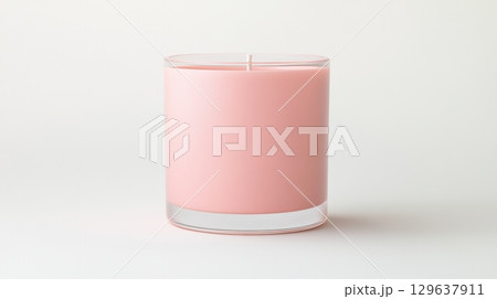 Modern lifestyle stock image of candle in guava tone perfect for e-commerce or advertising use 129637911
