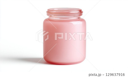 Minimal candle jar in trendy guava pink color isolated on white background with clean styling Minimal candle jar in trendy guava pink color isolated on white background with clean styling 129637916