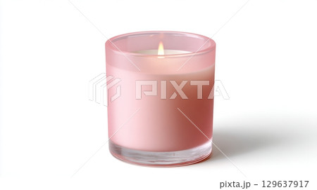 Minimal candle jar in guava color with matte surface isolated on white background for home decor branding and lifestyle product visuals 129637917