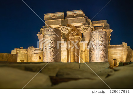 Majestic Columns at Temple of Kom Ombo Egypt Night Scene 129637951