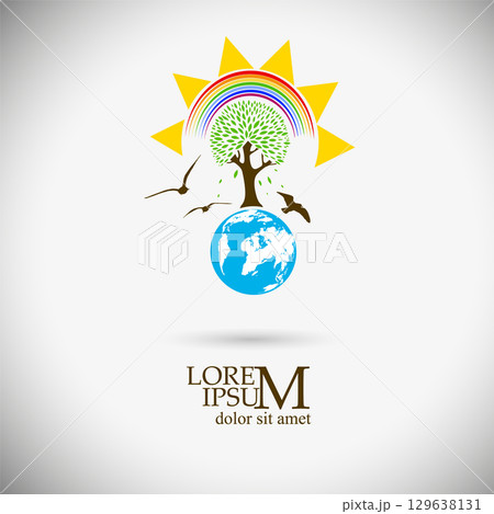Logo nature tree and sun. Not AI, Vector illustration Logo nature tree and sun. Not AI, Vector illustration 129638131