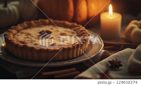 Rustic seasonal dessert composition with organic and vintage tones 129638374