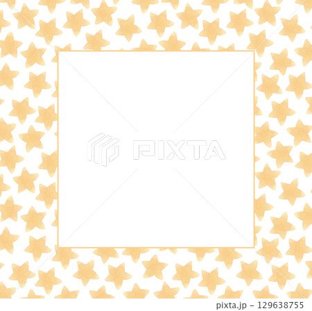 Watercolor star border frame with yellow stars on white background 129638755