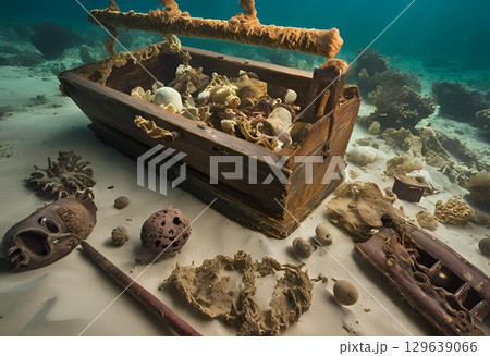 Ancient artifacts resting silently beneath the ocean depths.AI Generated 129639066