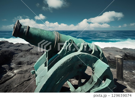 Ancient cannon symbolizing historic military power and warfare.AI Generated 129639074