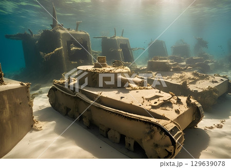 Ancient tank abandoned underwater, a silent...のイラスト素材 [129639078] - PIXTA