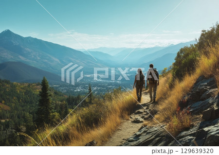 Couple Hiking on Mountain Trail 129639320