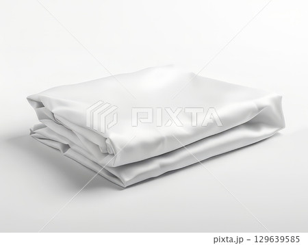 Stack of Folded White Bed Sheets on White Background 129639585