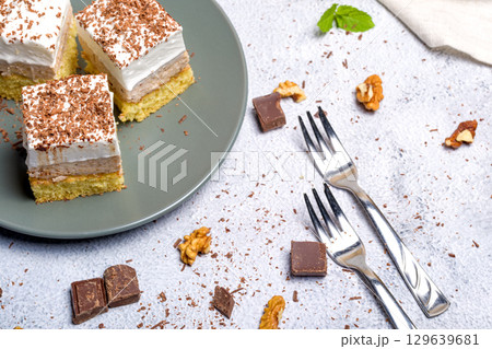 Homemade pie with custard and nuts Homemade pie with custard and nuts 129639681