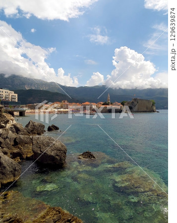 Beautiful Coastal View of Budva, Montenegro Showcasing Its Historic Charm and Stunning Landscape 129639874
