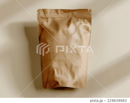 Brown Kraft Ziplock Pouches on White Background 129639983