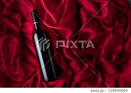 Bottle of red wine on a satin background. Bottle of red wine on a satin background. 129640064