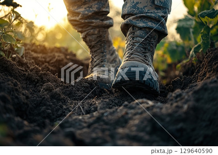 Soldiers military tactical boots. Military uniform 129640590