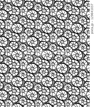 Abstract zen ornament, seamless pattern. Hand drawn ink brush doodle style design, minimal line organic circle shape, freehand creative cover, grey black white colour background. Vector illustration 129641037