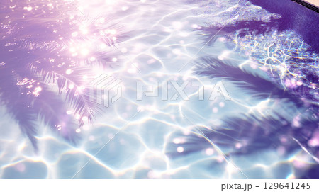 水面に映るヤシの影の夏リゾート背景 129641245