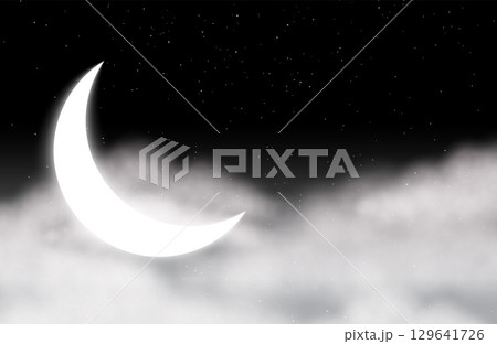 realistic half moon and star night sky background with clouds design 129641726
