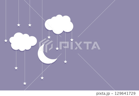 hanging style crescent moon and star background with cloud design 129641729