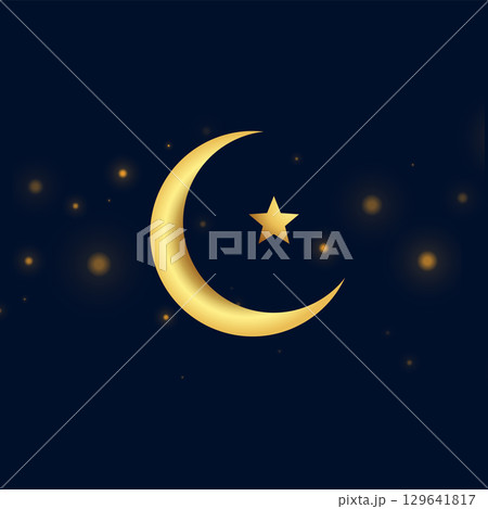 golden islamic crescent symbol background with shiny effect 129641817
