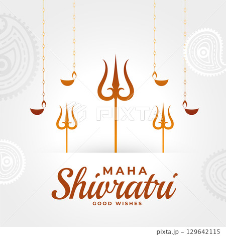 maha shivratri greeting with mahadev trishul and hanging diya 129642115