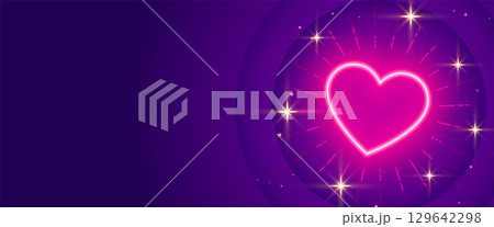 valentines day greeting with glowing neon heart and text space 129642298
