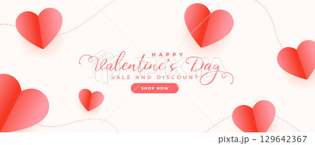 valentines day sale and discount banner with lovely paper hearts 129642367