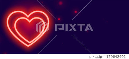 glowing red neon couple hearts banner with text space 129642401