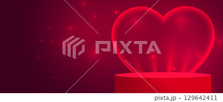 3d podium platform with heart frame for valentines day greeting 129642411