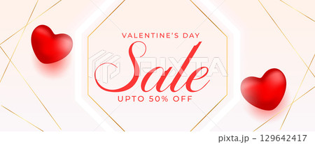 valentines day sale coupon banner with realistic hearts 129642417