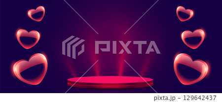 3d podium platform banner with floating bubble hearts 3d podium platform banner with floating bubble hearts 129642437