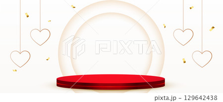 hanging hearts banner with podium platform for product display 129642438