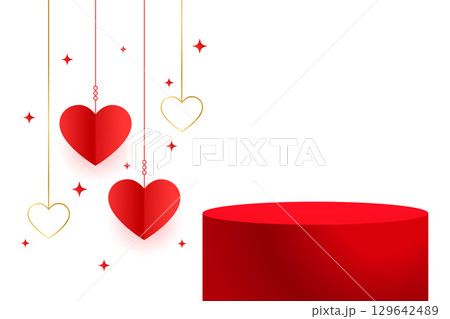 3d podium platform with hanging hearts for valentine's day event 129642489