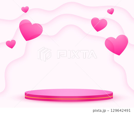 happy valentine's pink background with 3d podium platform happy valentine's pink background with 3d podium platform 129642491
