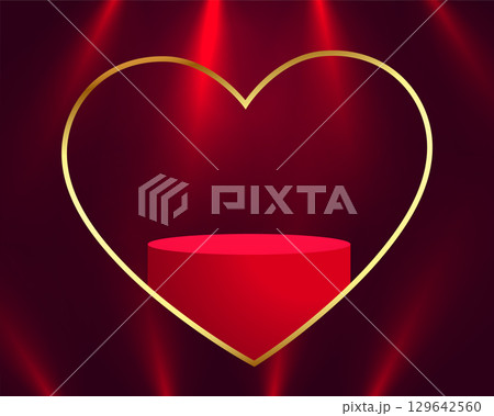 3d podium platform with golden heart frame valentines day 129642560
