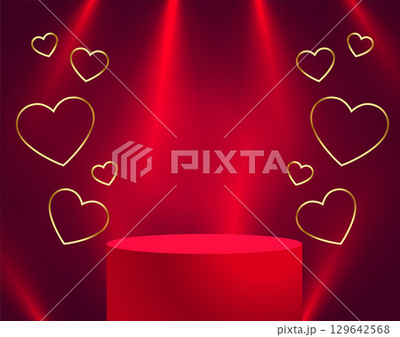 3d podium platform with golden line hearts for valentines day 129642568